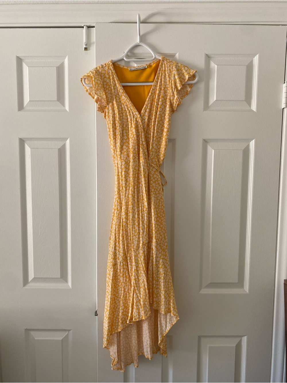 Abercrombie & Fitch Yellow Floral Wrap High-Low Dress